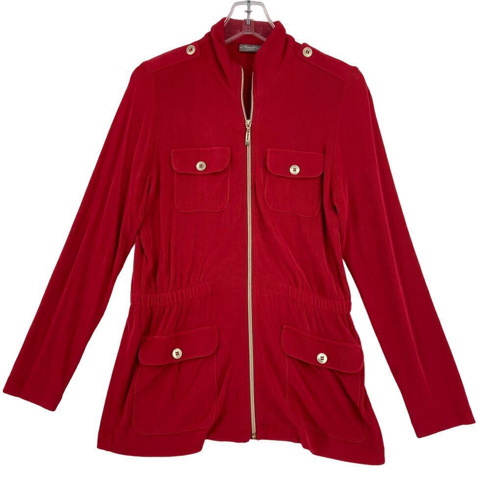Chico's Travelers Slinky Blazer Jacket Size S Stretch Knit Zip Up Red No Wrinkle
